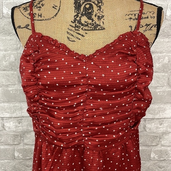 Maurices Polka Dot Ruched Peplum Tank Top - Picture 3 of 7